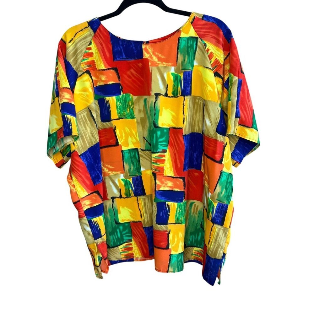 Vintage 80's Colorblock Ship N Shore Woman Short Sleeve Blouse Size 24W